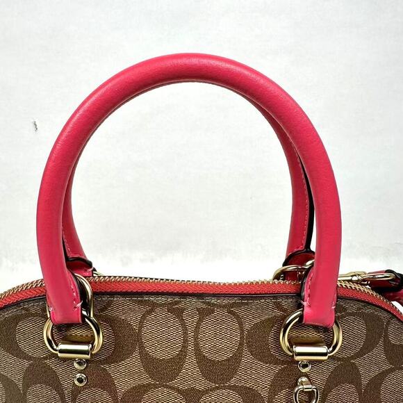 Coach Katy Satchel Crossbody In Signature Canvas In Gold/Khaki Fuchsia 2558 NWT - Picture 5 of 13